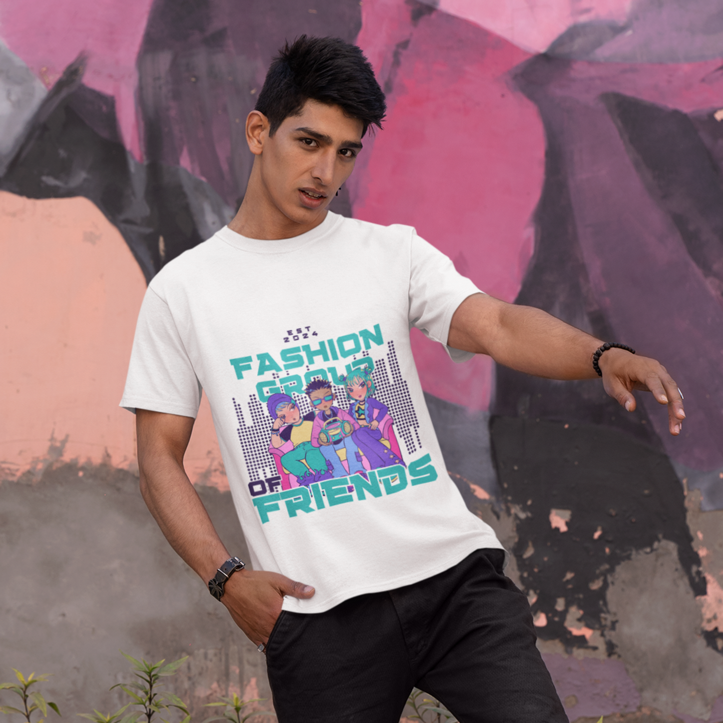 Round Neck “Fashion of Friends” Teal T-Shirt