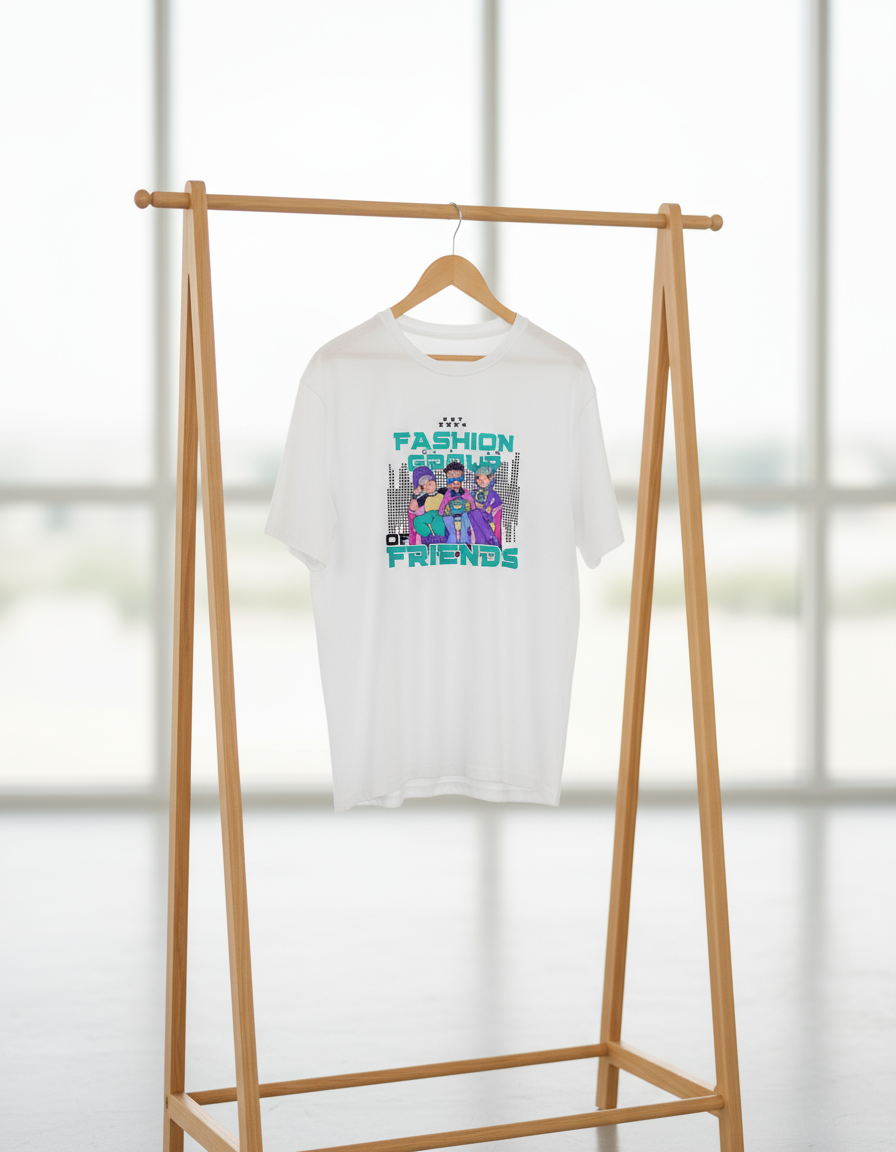 Round Neck “Fashion of Friends” Teal T-Shirt