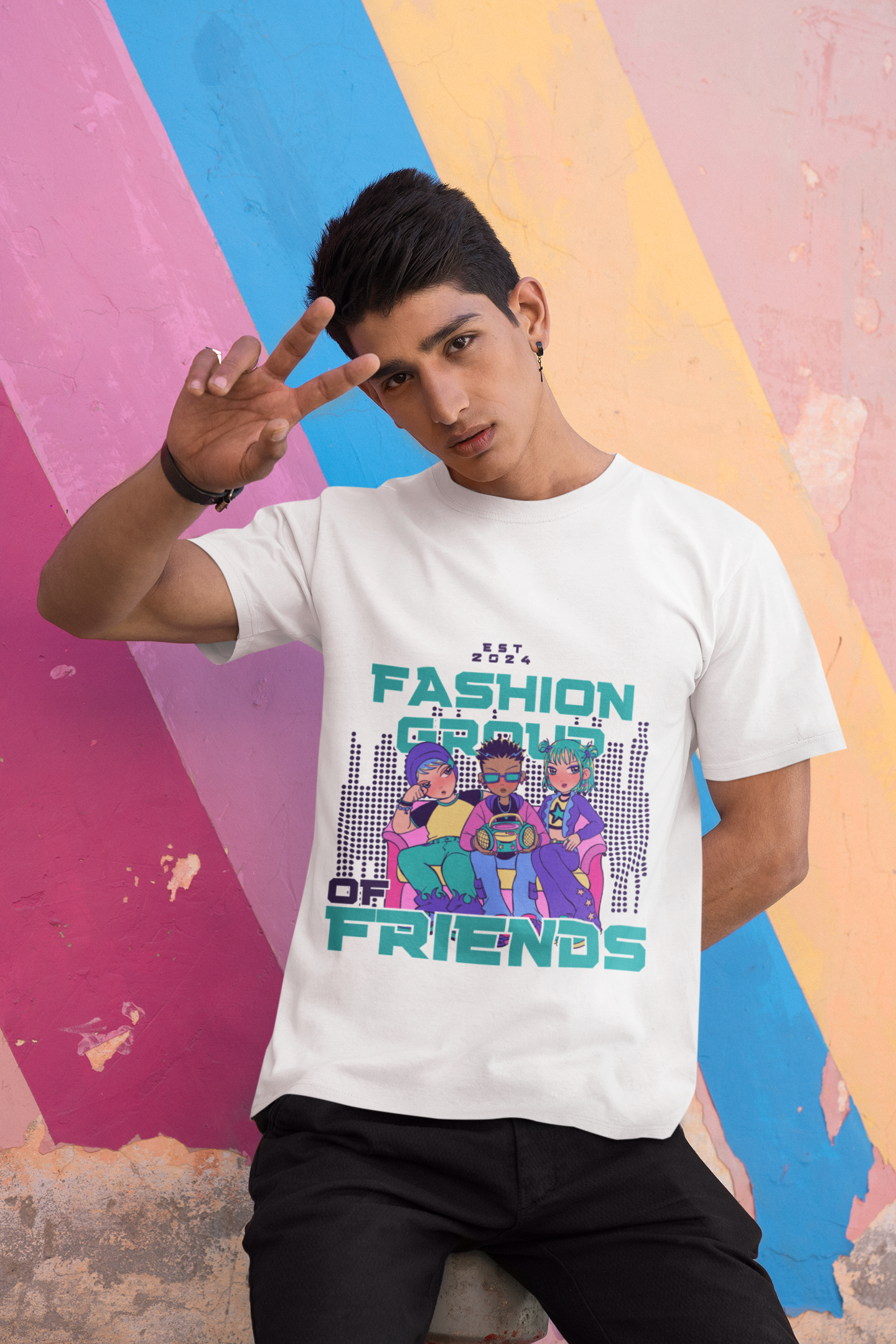 Round Neck “Fashion of Friends” Teal T-Shirt