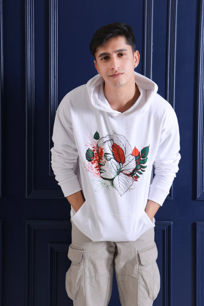 Serene Face and Foliage Design oversized fit hoodie