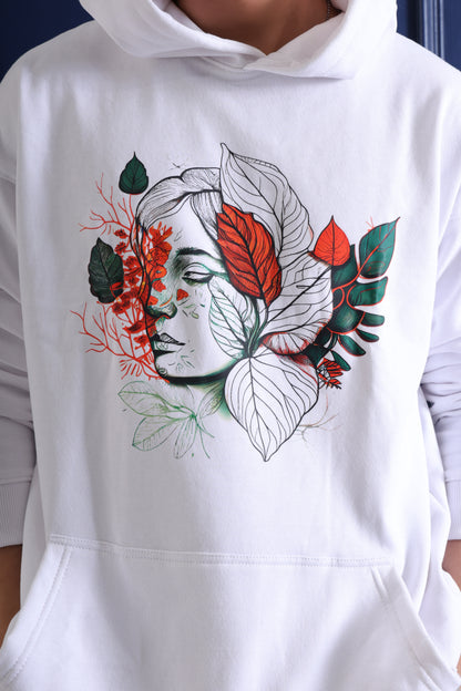 Serene Face and Foliage Design oversized fit hoodie