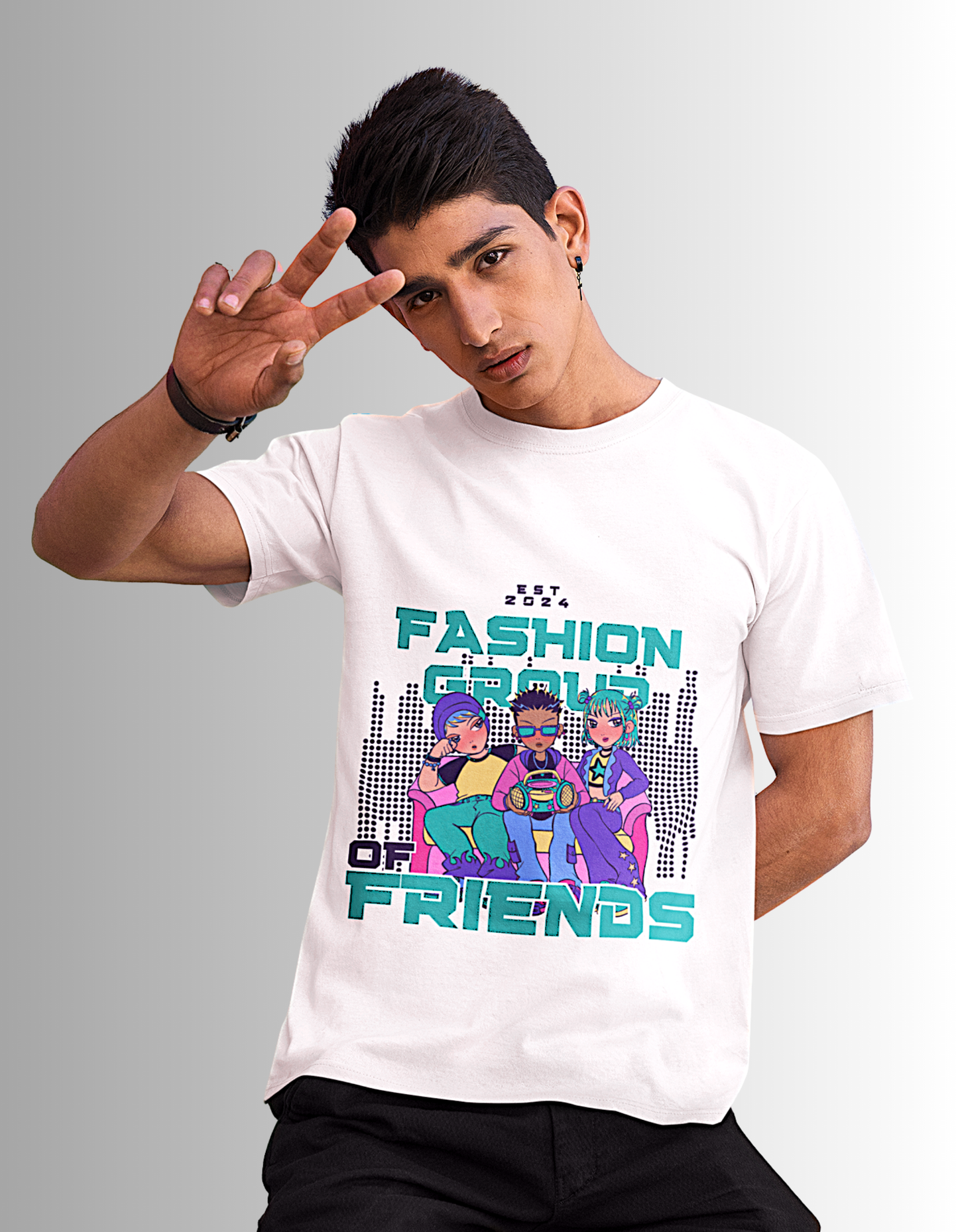 Round Neck  “Fashion of Friends” Teal T-Shirt