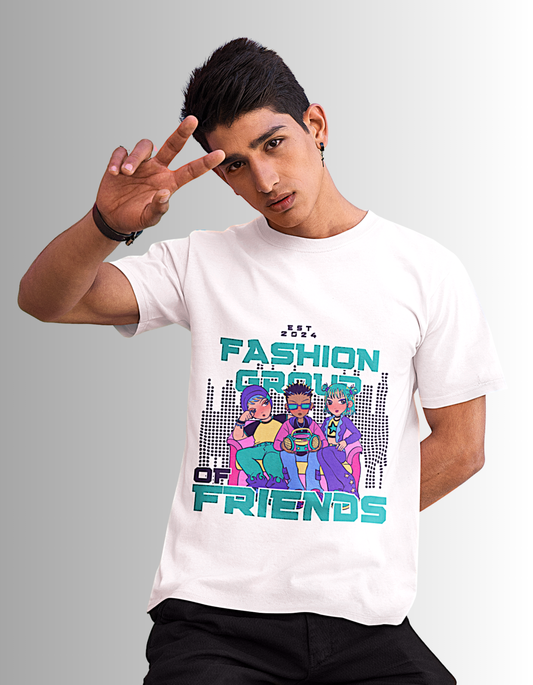 Round Neck  “Fashion of Friends” Teal T-Shirt