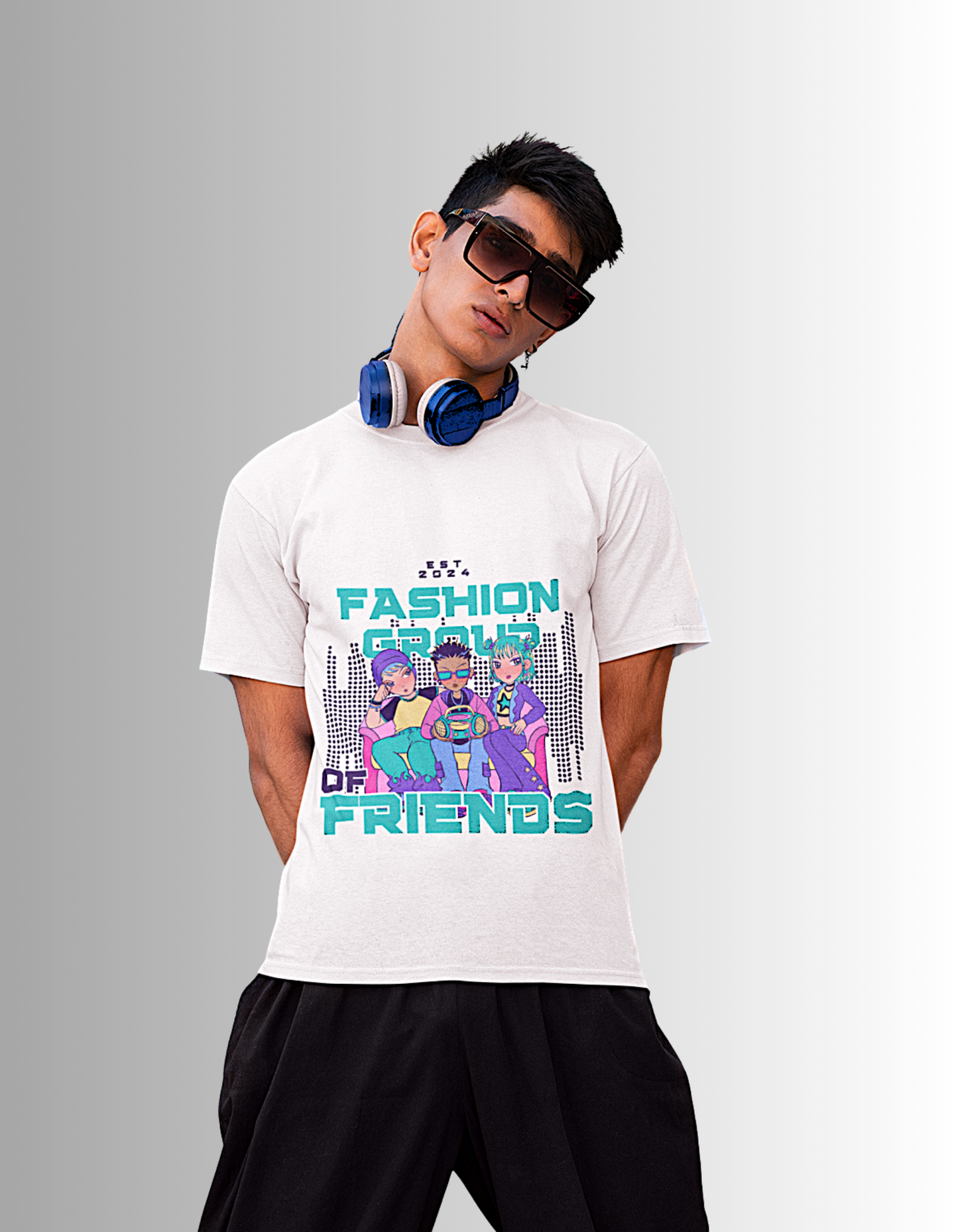 Round Neck  “Fashion of Friends” Teal T-Shirt