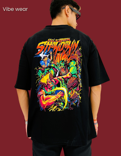 "Helicopter Showdown: Vintage Arcade Battle Graphic Tee" Oversized T-shirt