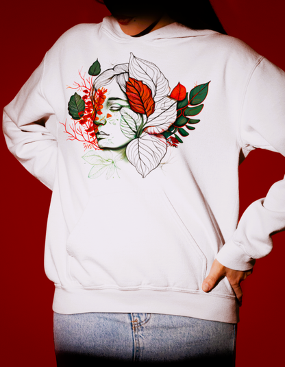 Serene Face and Foliage Design oversized fit hoodie