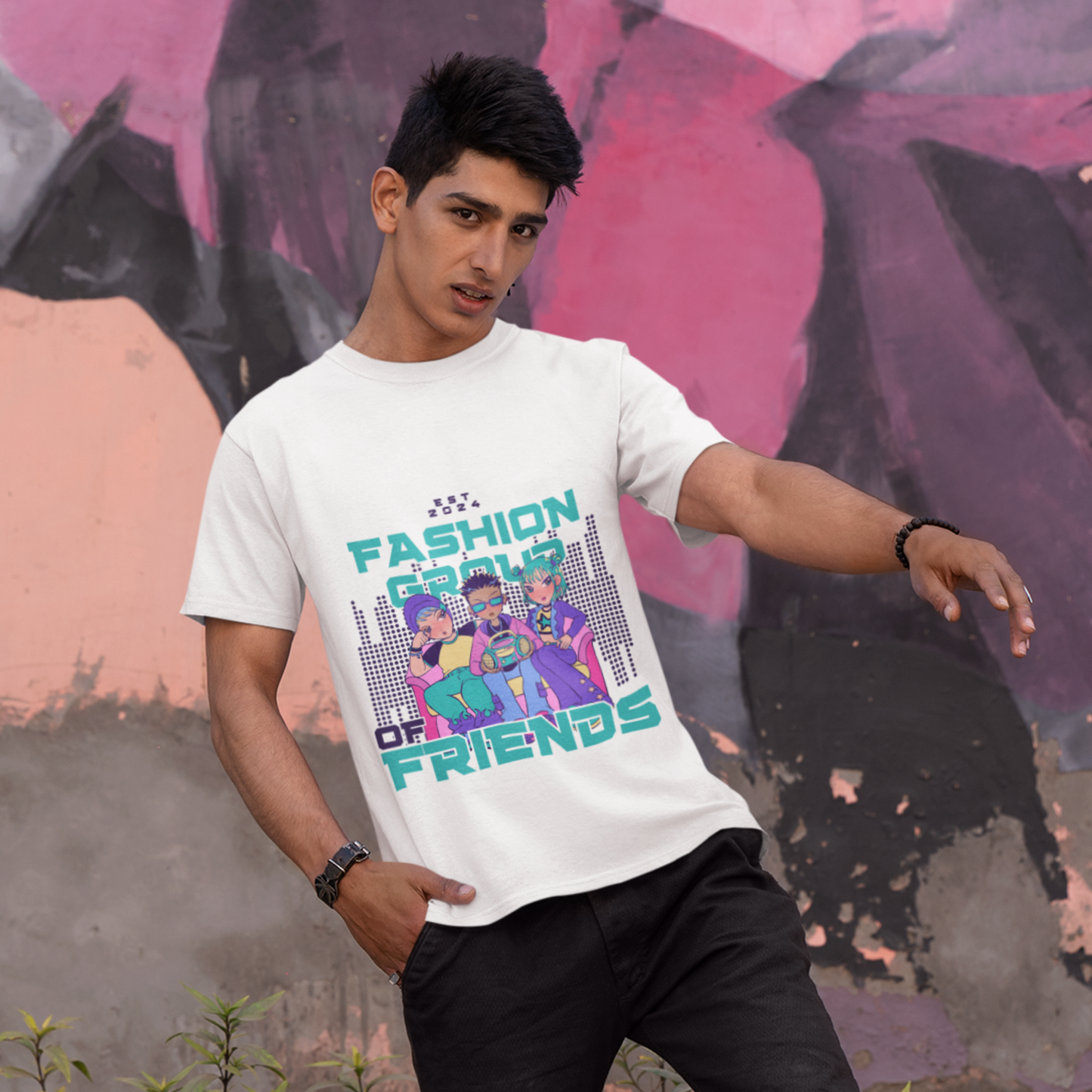 Round Neck  “Fashion of Friends” Teal T-Shirt