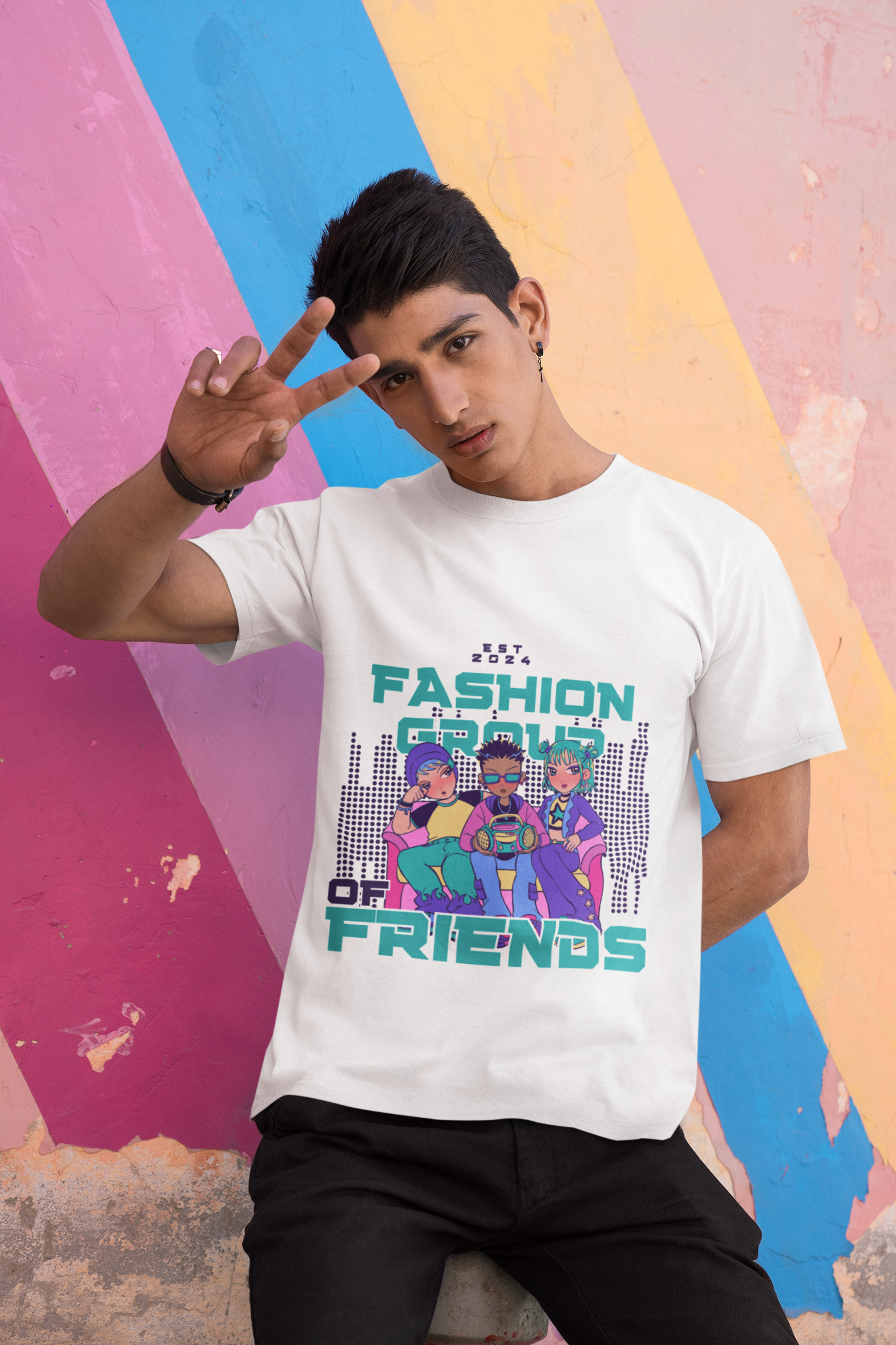 Round Neck  “Fashion of Friends” Teal T-Shirt